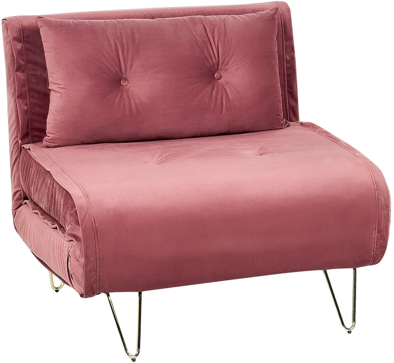 Beliani Vienvietė išskleidžiama sofa VESTFOLD, rožinė, veliūrinė