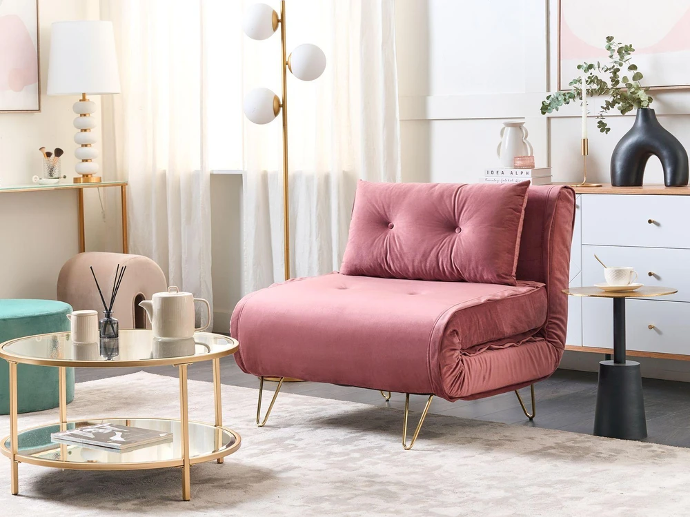 Beliani Vienvietė išskleidžiama sofa VESTFOLD, rožinė, veliūrinė
