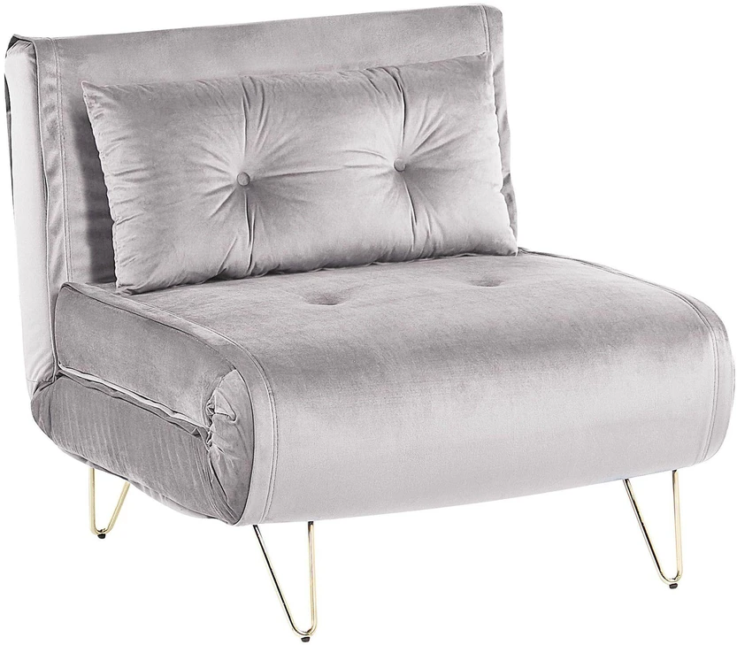 Beliani Vienvietė išskleidžiama sofa VESTFOLD, veliūrinė, pilka