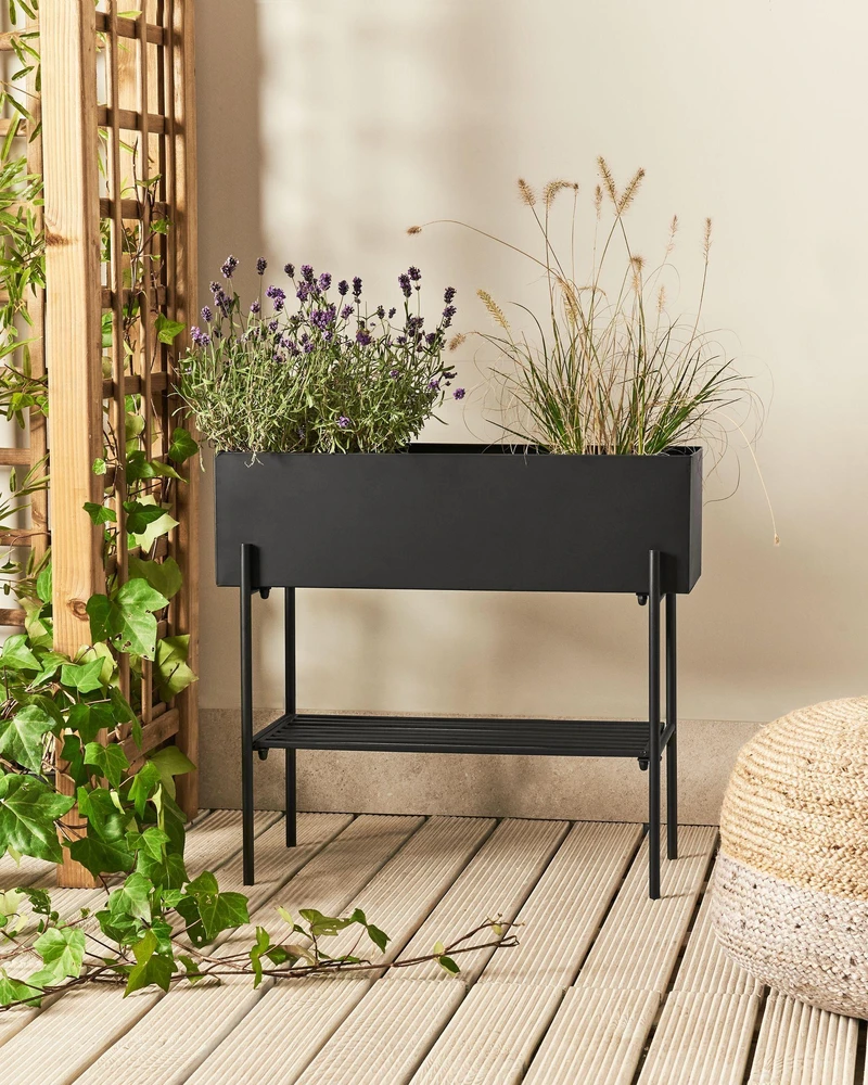 Beliani VINCA vazonas su kojelėmis, 70 cm, metalinis, juodas