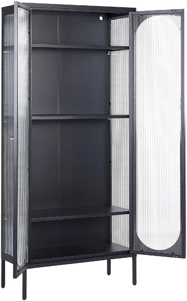 Beliani Vitrina „FOXTON“ su stikline spintele, 80 cm, metalinė, juoda