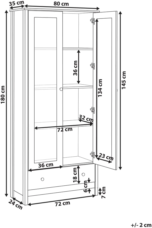 Beliani Vitrina su stikline dalimi NORNALUP 80 cm, juoda