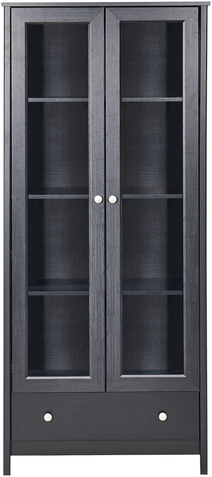 Beliani Vitrina su stikline dalimi NORNALUP 80 cm, juoda