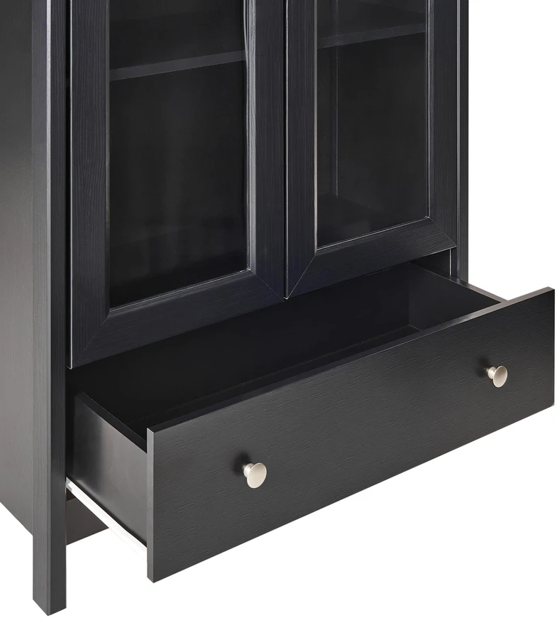 Beliani Vitrina su stikline dalimi NORNALUP 80 cm, juoda