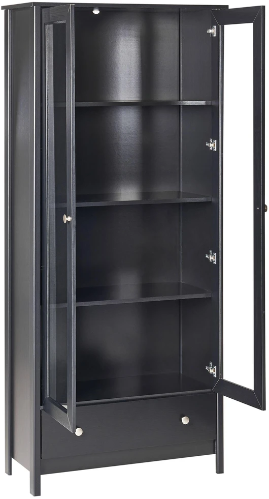 Beliani Vitrina su stikline dalimi NORNALUP 80 cm, juoda