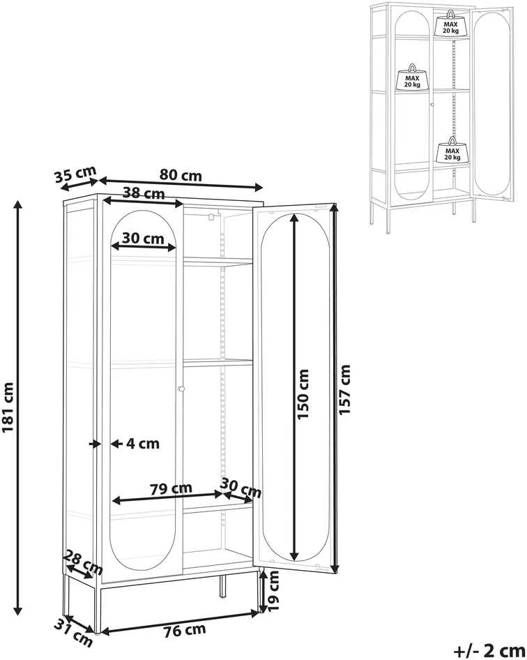 Beliani Vitrina su stikline spintele FOXTON Metal 80 cm, auksinė ruda