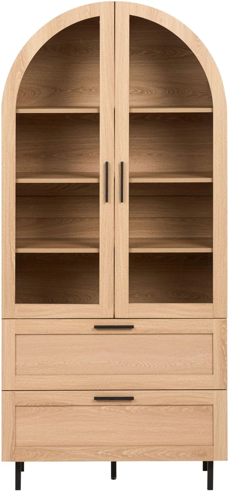 Beliani Vitrina su stikline spintele LACHINE 80 cm, šviesiai ruda