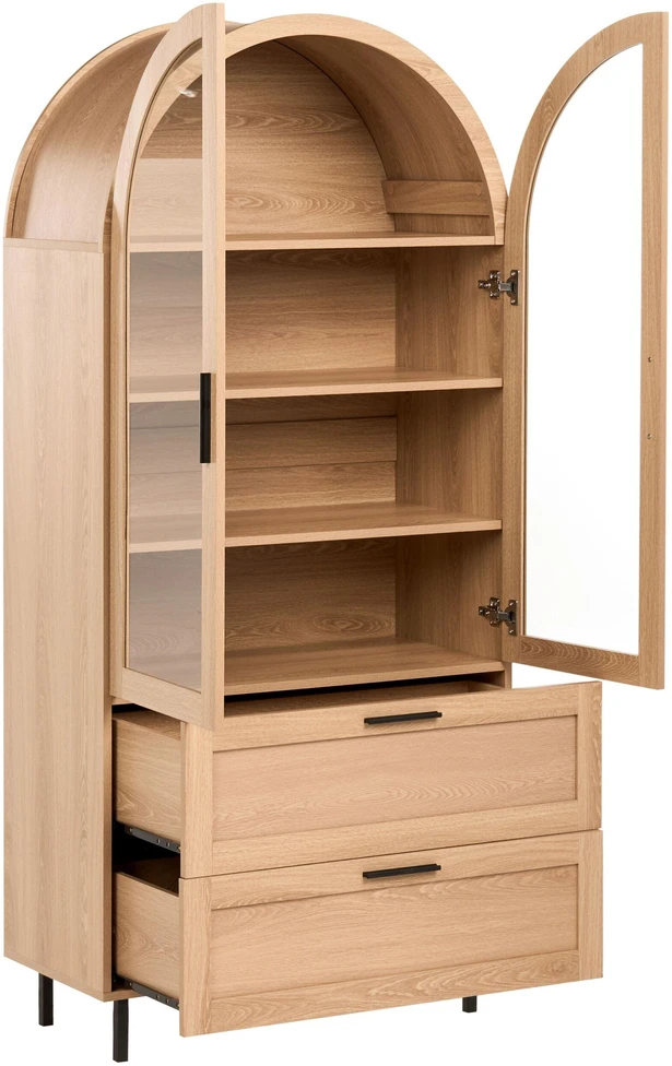 Beliani Vitrina su stikline spintele LACHINE 80 cm, šviesiai ruda
