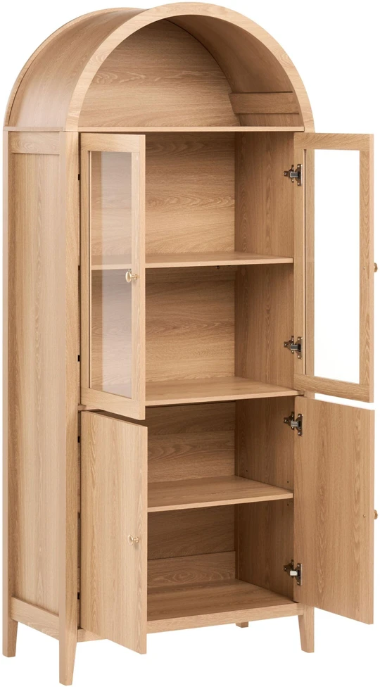 Beliani Vitrina su stikline spintele MONTREAL 78 cm, šviesiai ruda