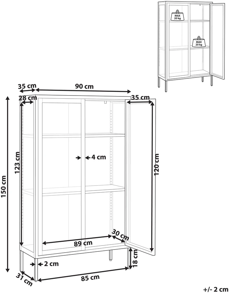 Beliani Vitrina su stikline spintele NASH metalinė 90 cm aukso ruda