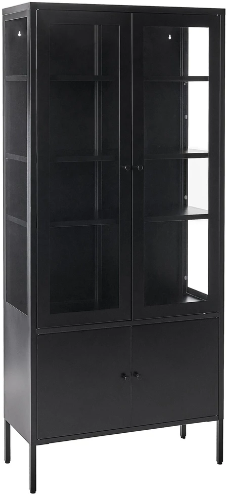 Beliani Vitrina su stikline spintele OXTED, 80 cm, metalinė, juoda
