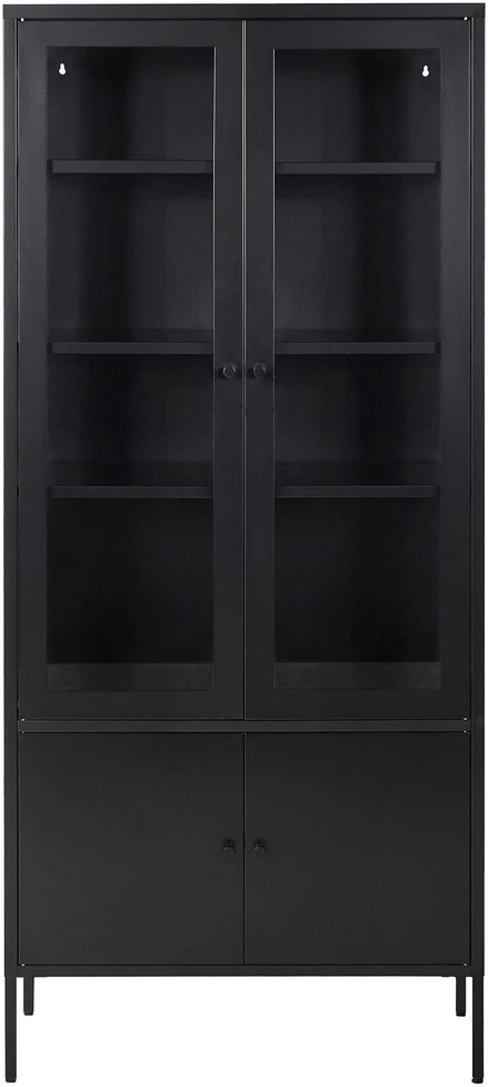 Beliani Vitrina su stikline spintele OXTED, 80 cm, metalinė, juoda
