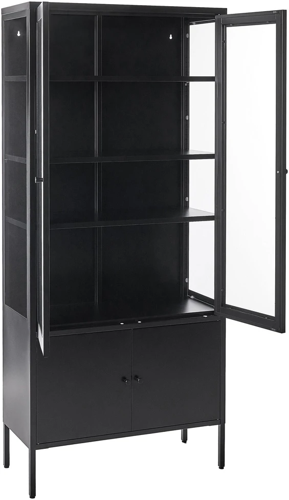 Beliani Vitrina su stikline spintele OXTED, 80 cm, metalinė, juoda