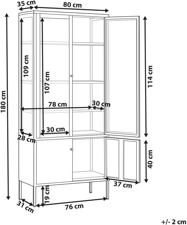 Beliani Vitrina su stikline spintele OXTED, 80 cm, metalinė, juoda