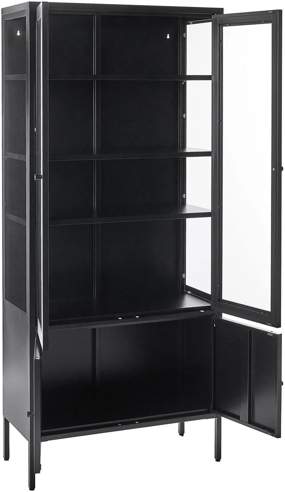 Beliani Vitrina su stikline spintele OXTED, 80 cm, metalinė, juoda