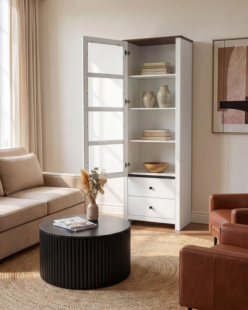 Beliani Vitrina su stikline spintele PIMBA 60 cm balta