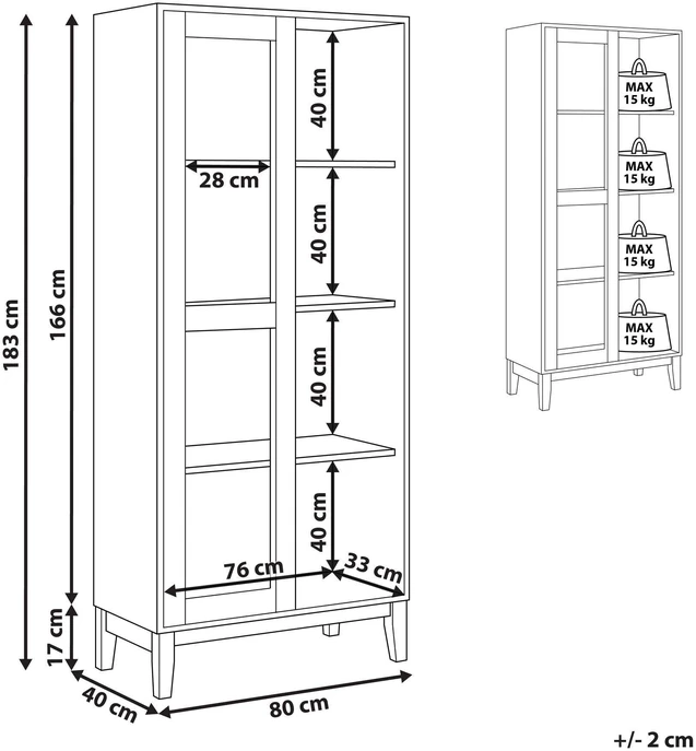 Beliani Vitrina su stiklinėmis durelėmis RUMSON 80 cm, balta