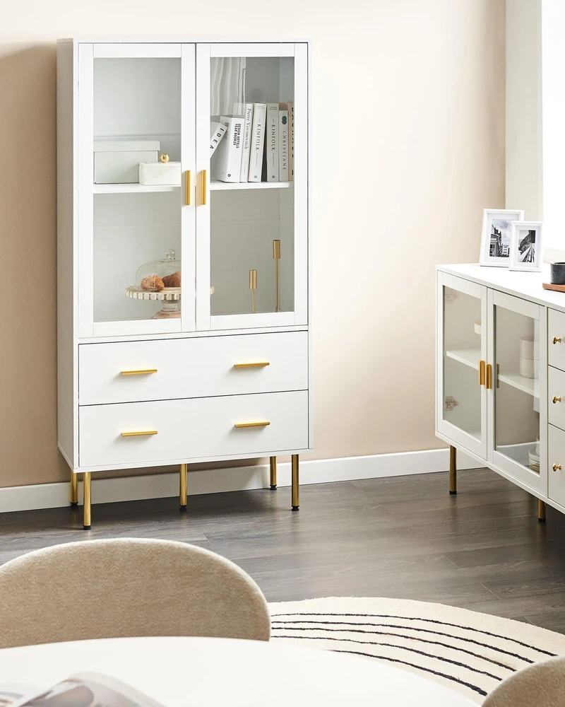Beliani Vitrina su stiklinėmis durelėmis MILORA 80 cm Balta
