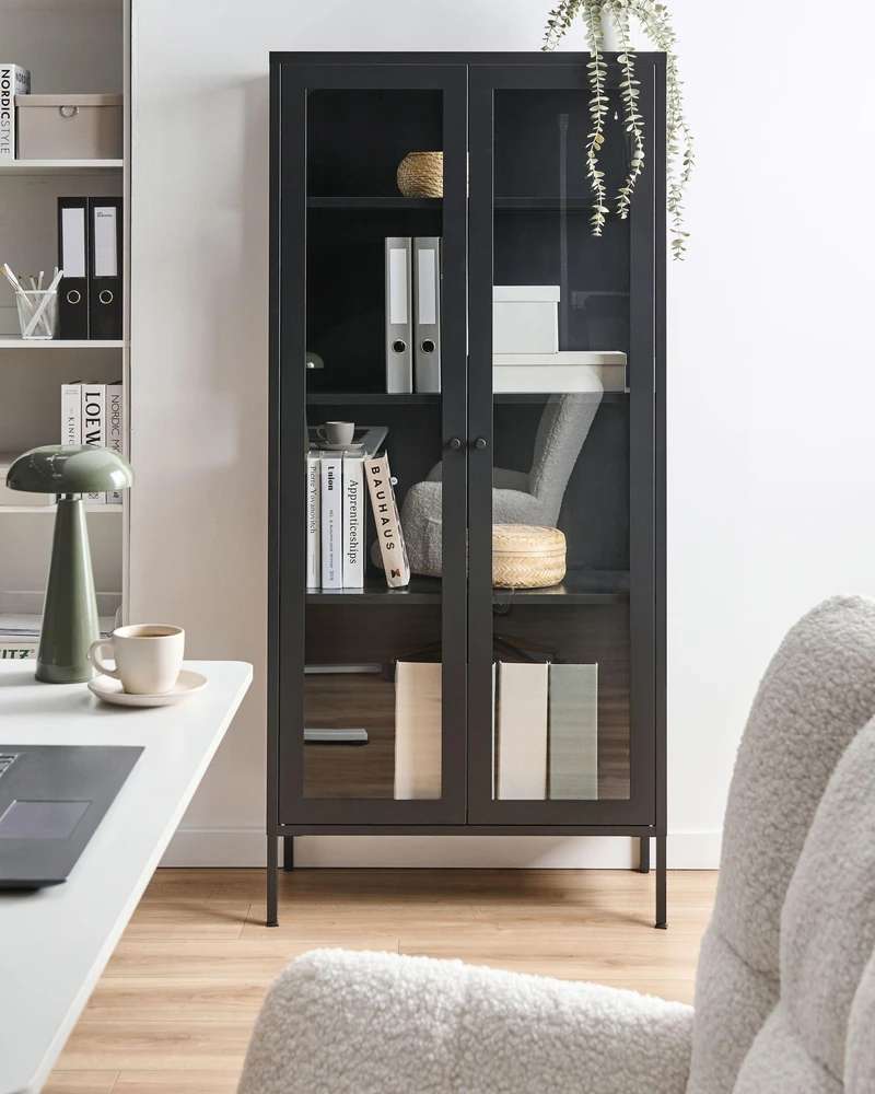 Beliani Vitrina su stiklinėmis durelėmis HARTY metalinė 80 cm juoda