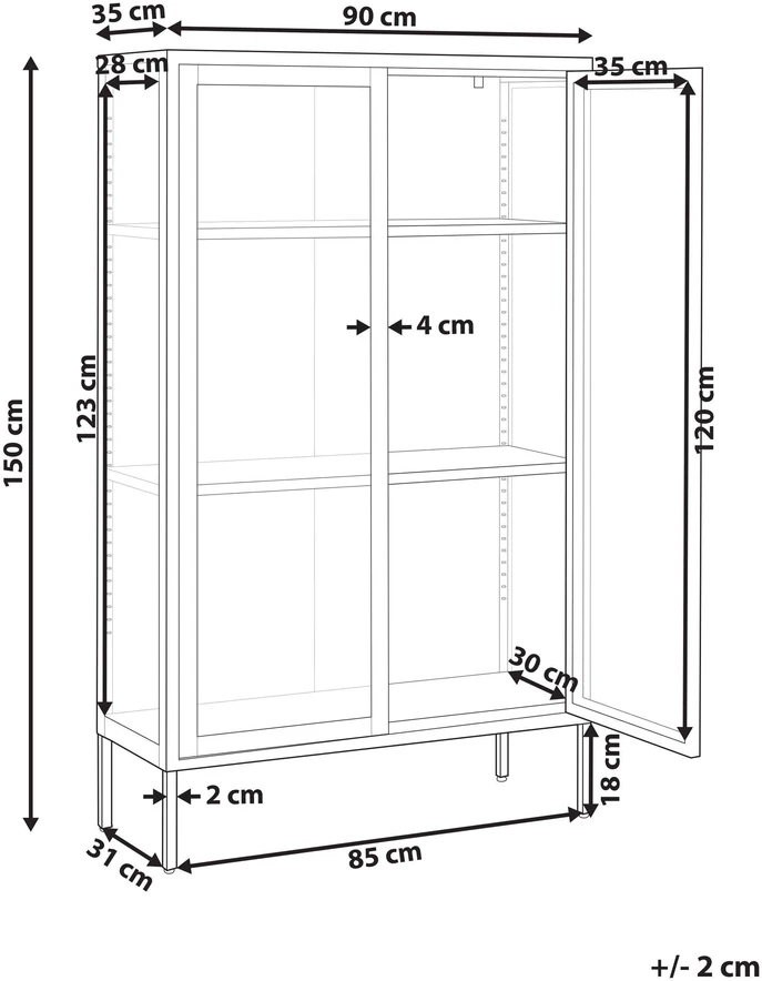 Beliani Vitrina su stiklinėmis durelėmis NASH Metal 90 cm balta