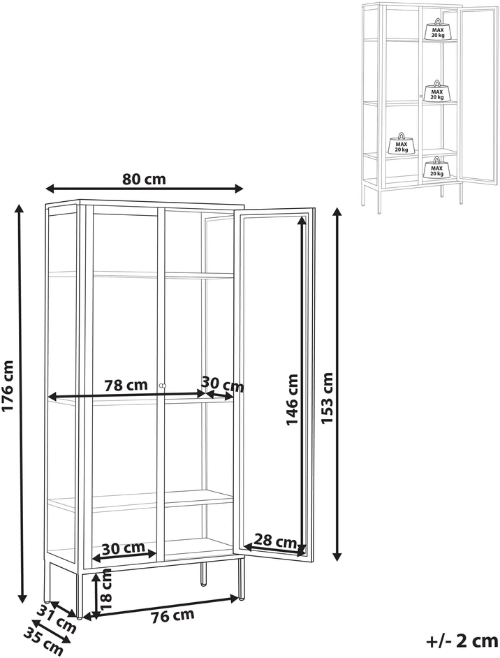 Beliani Vitrina su stiklinėmis durelėmis HARTY Metal 80 cm smėlio spalvos