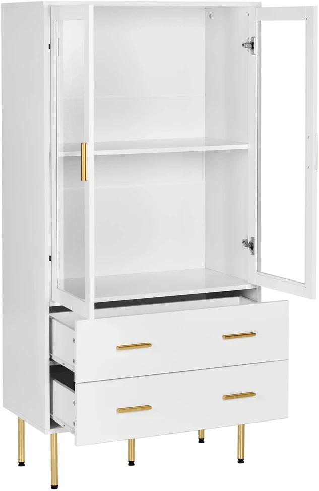 Beliani Vitrina su stiklinėmis durelėmis MILORA 80 cm Balta