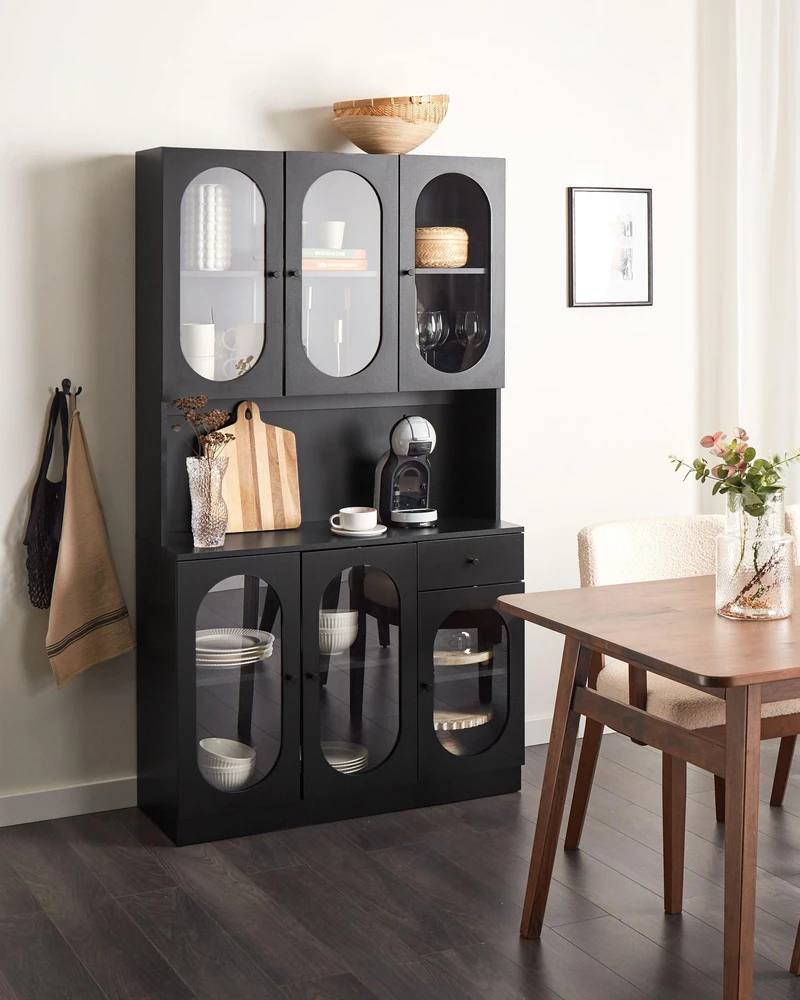 Beliani Vitrina su stiklinėmis durelėmis LANGFORD 100 cm, juoda