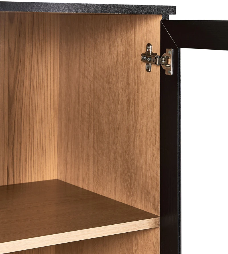 Beliani Vitrina su stiklinėmis durelėmis TINGLEDALE 40 cm juoda