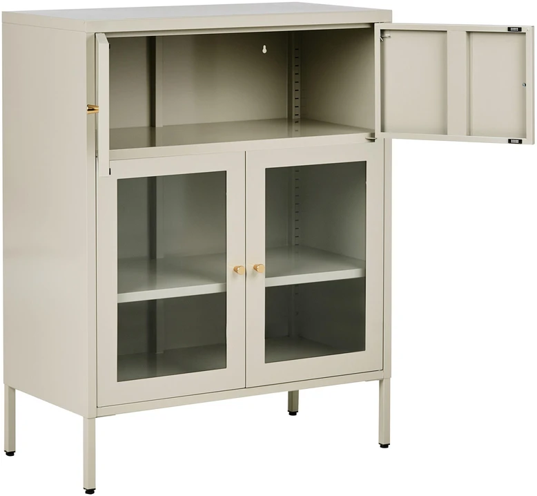 Beliani Vitrina su stiklinėmis durelėmis ESHOLT metalinė 80 cm šviesiai smėlio spalvos