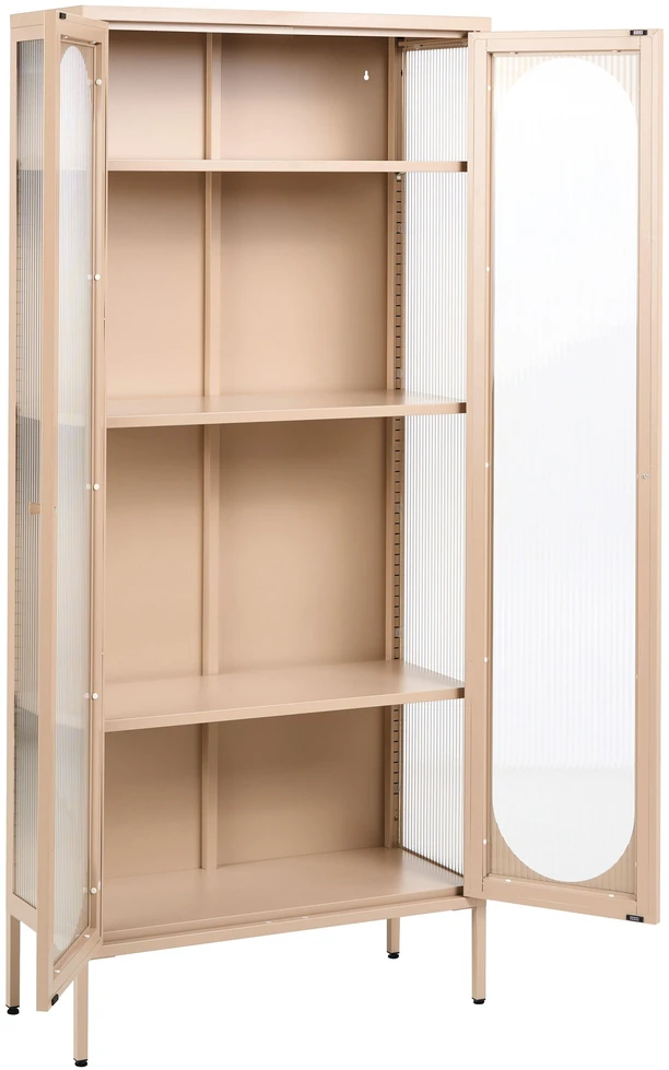 Beliani Vitrina su stiklinėmis durelėmis FOXTON Metal 80 cm smėlio spalvos