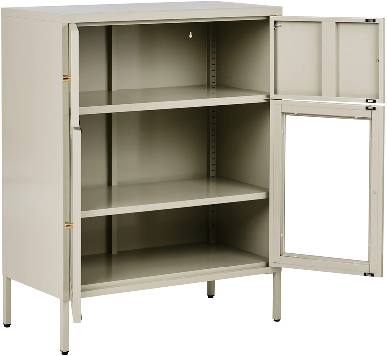 Beliani Vitrina su stiklinėmis durelėmis ESHOLT metalinė 80 cm šviesiai smėlio spalvos