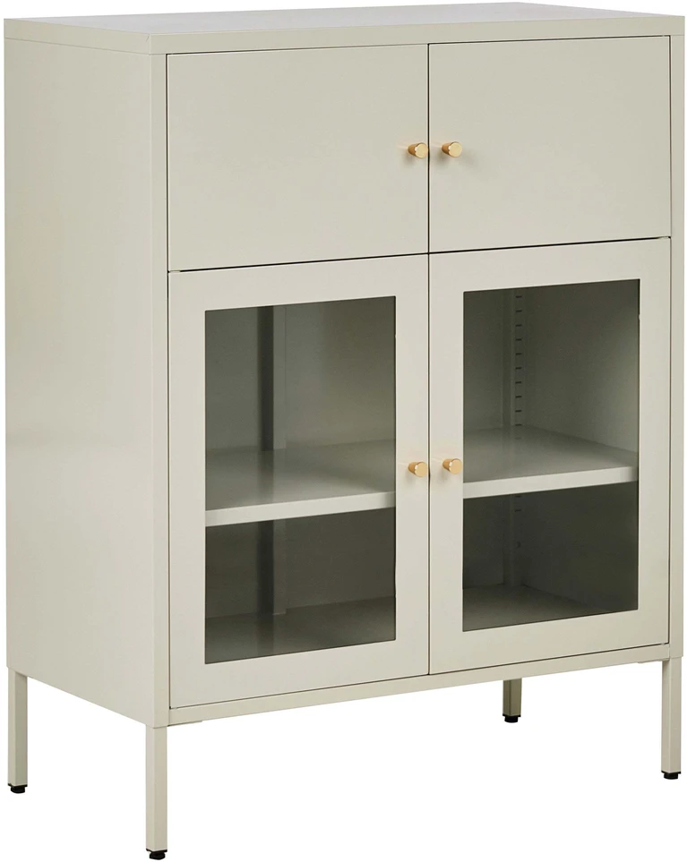 Beliani Vitrina su stiklinėmis durelėmis ESHOLT metalinė 80 cm šviesiai smėlio spalvos