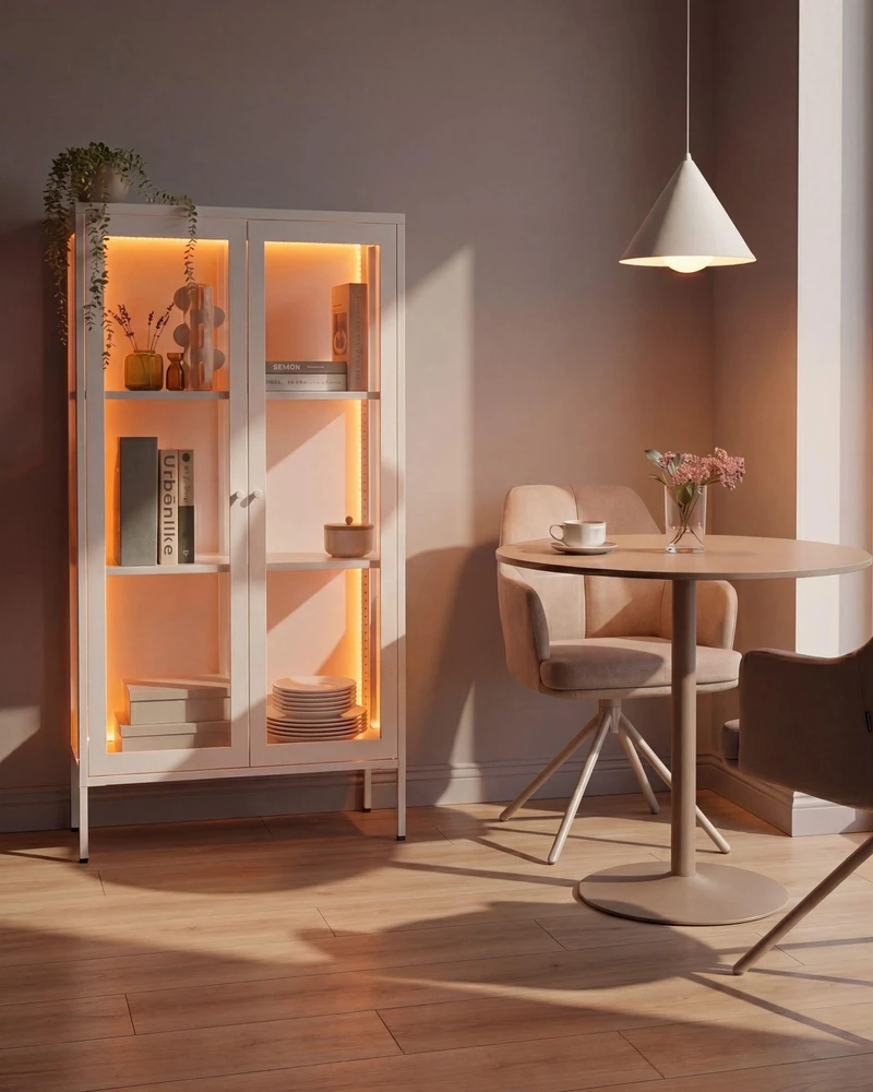 Beliani Vitrina su stiklinėmis durelėmis NASH Metal 90 cm balta