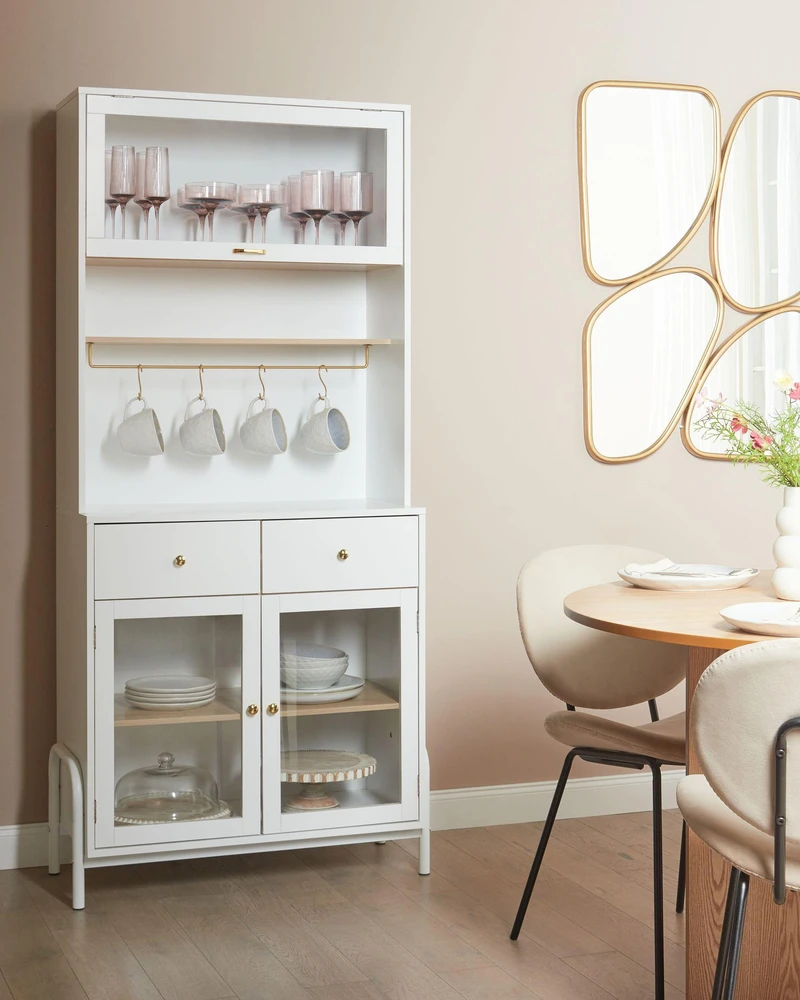 Beliani Vitrina su stiklinėmis durelėmis PARLIN 82 cm balta
