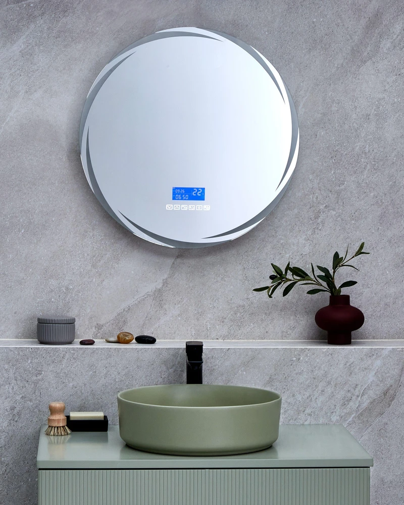 Beliani Vonios kambario veidrodis su LED apšvietimu TANAY 60 cm 60 cm su įmontuotu Bluetooth garsiakalbiu sidabrinis