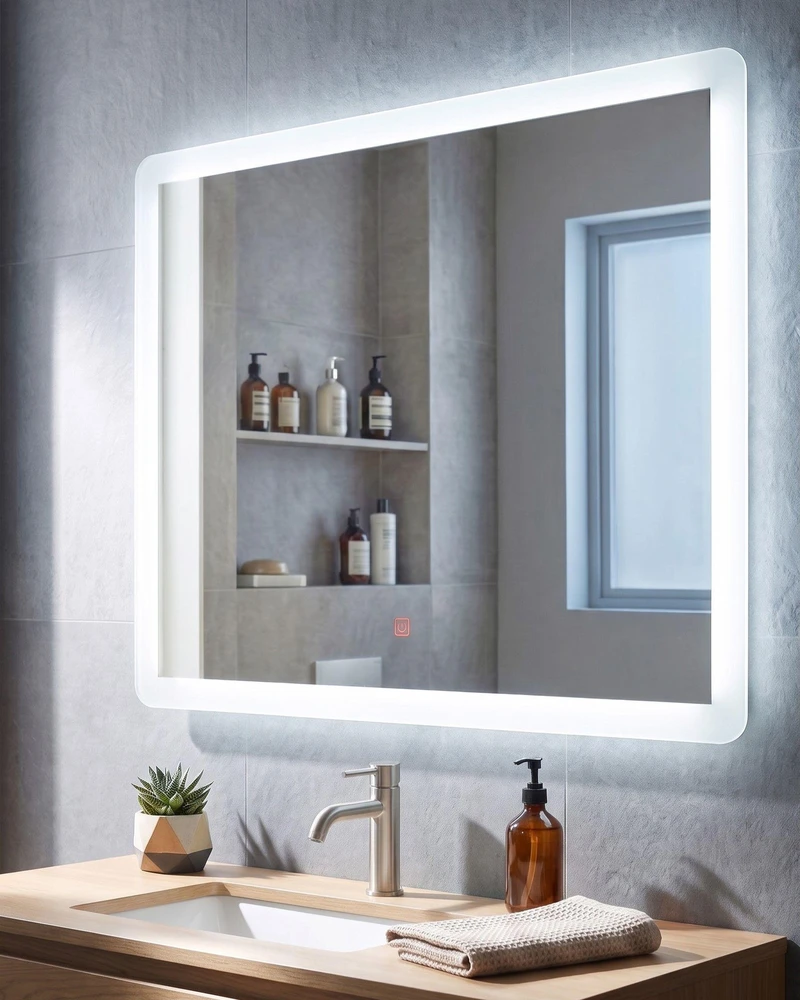 Beliani Vonios veidrodis LED CORROY 80 cm 60 cm Sidabrinis