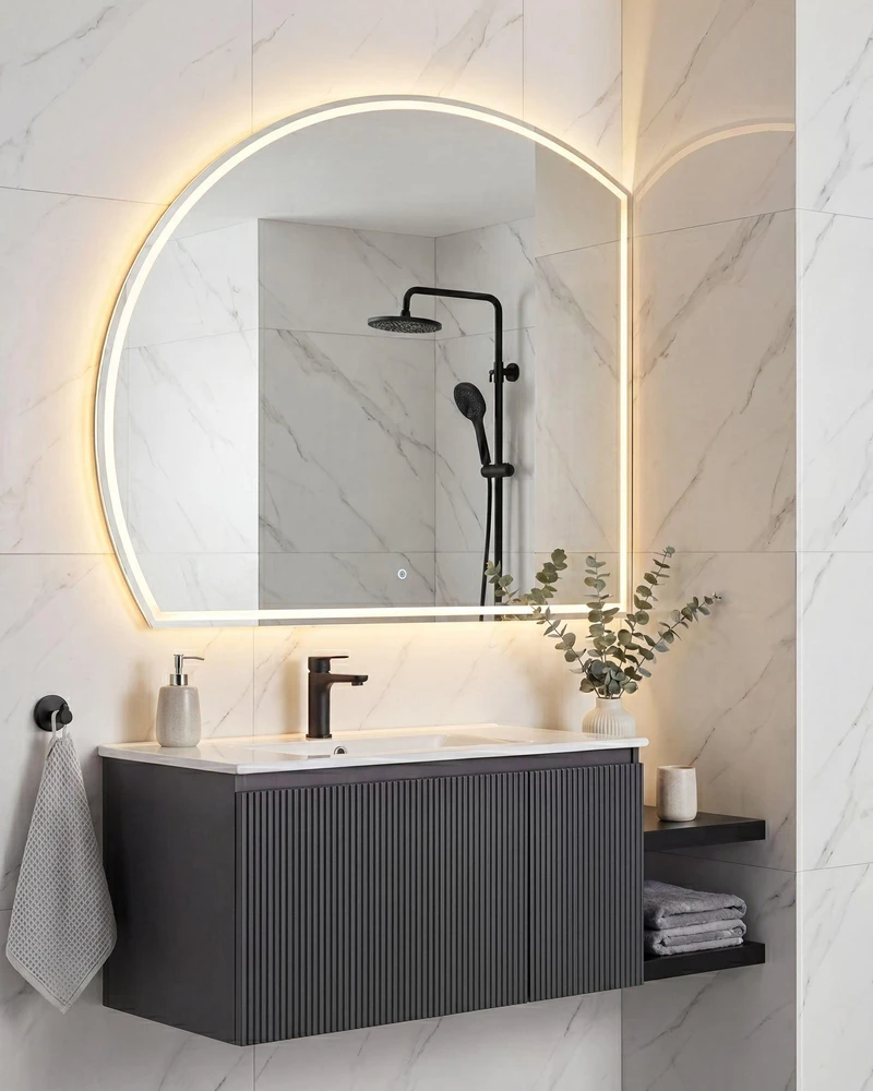 Beliani Vonios veidrodis LED OZENAY 100 cm 100 cm Sidabrinis