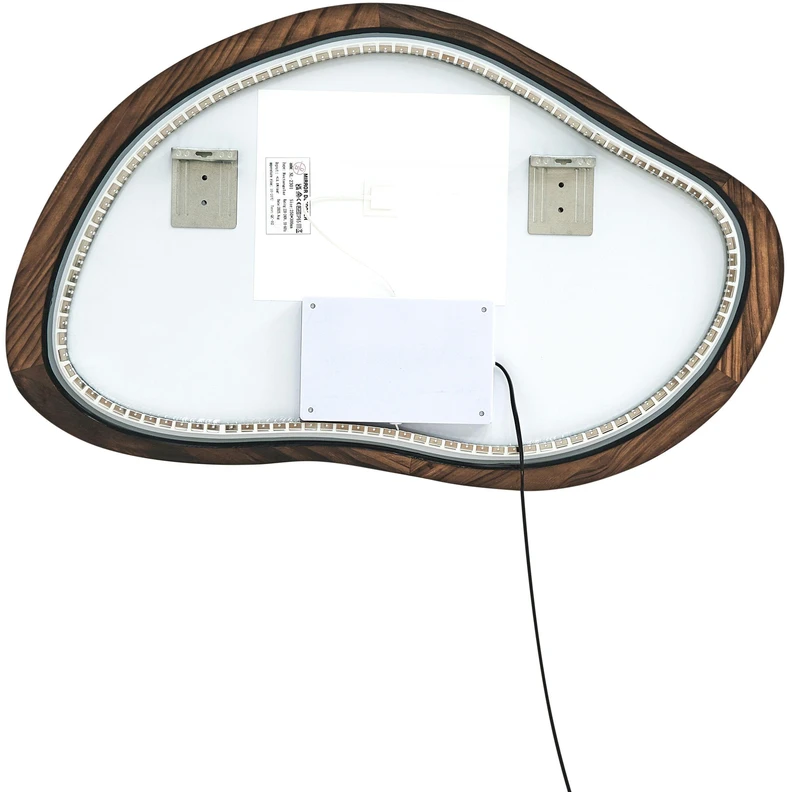 Beliani Vonios veidrodis su LED apšvietimu MANCEY 93 cm 60 cm tamsiai rudas