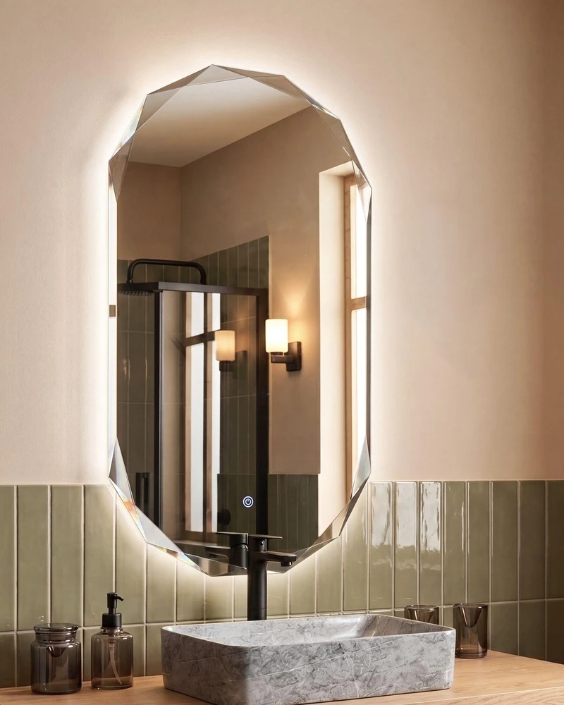 Beliani Vonios veidrodis su LED apšvietimu ANIZY 62 cm 110 cm baltas