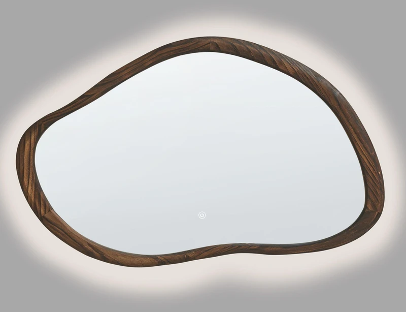 Beliani Vonios veidrodis su LED apšvietimu MANCEY 93 cm 60 cm tamsiai rudas