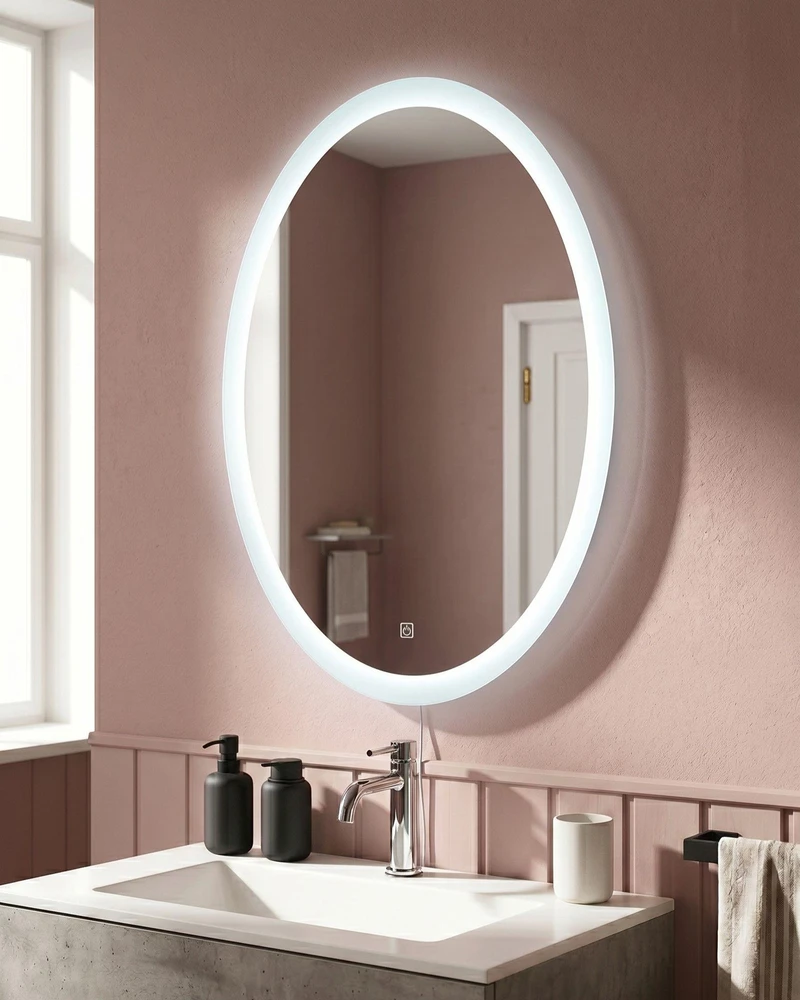 Beliani Vonios veidrodis su LED apšvietimu VIRIAT 60 cm 80 cm Sidabrinis