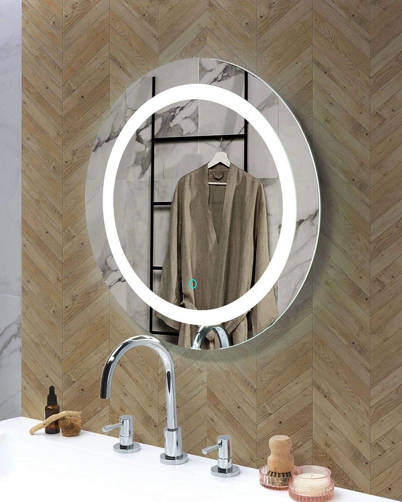 Beliani Vonios veidrodis su LED apšvietimu SELUNE 58 cm sidabrinis