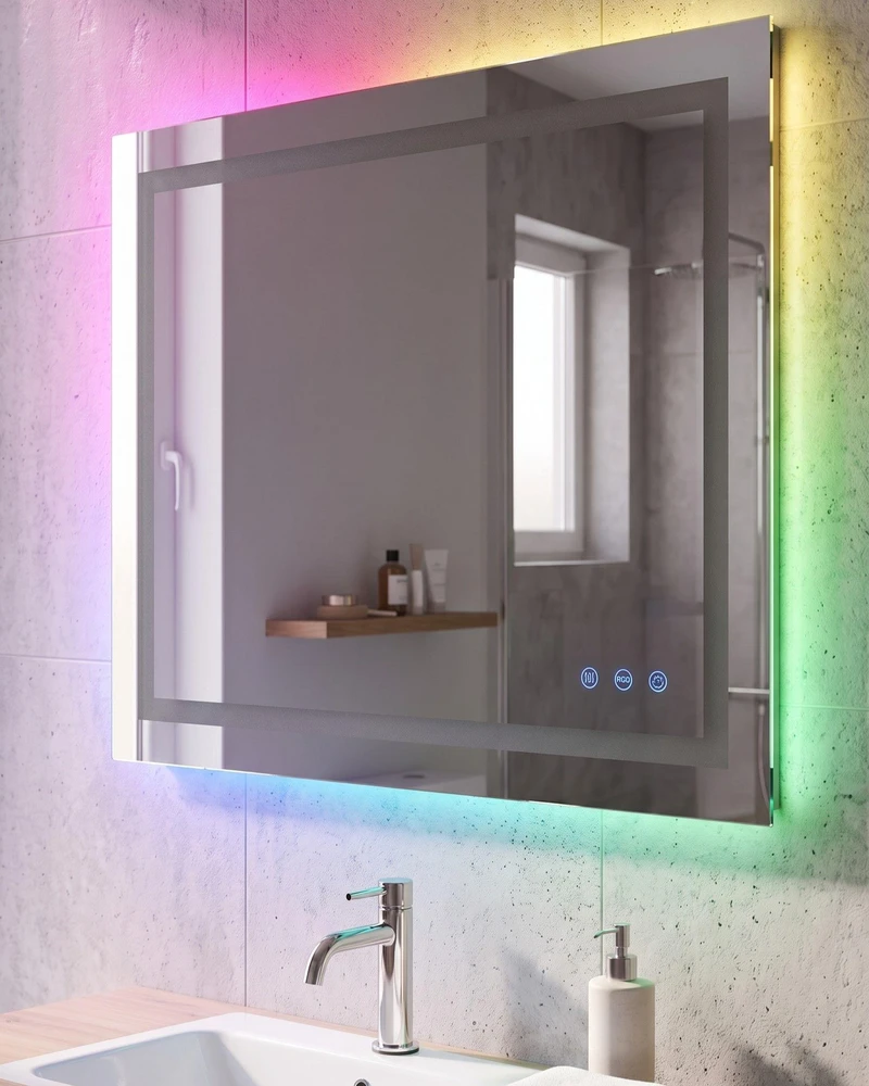 Beliani Vonios veidrodis su LED apšvietimu PRENOIS 80 x 60 cm, sidabrinis