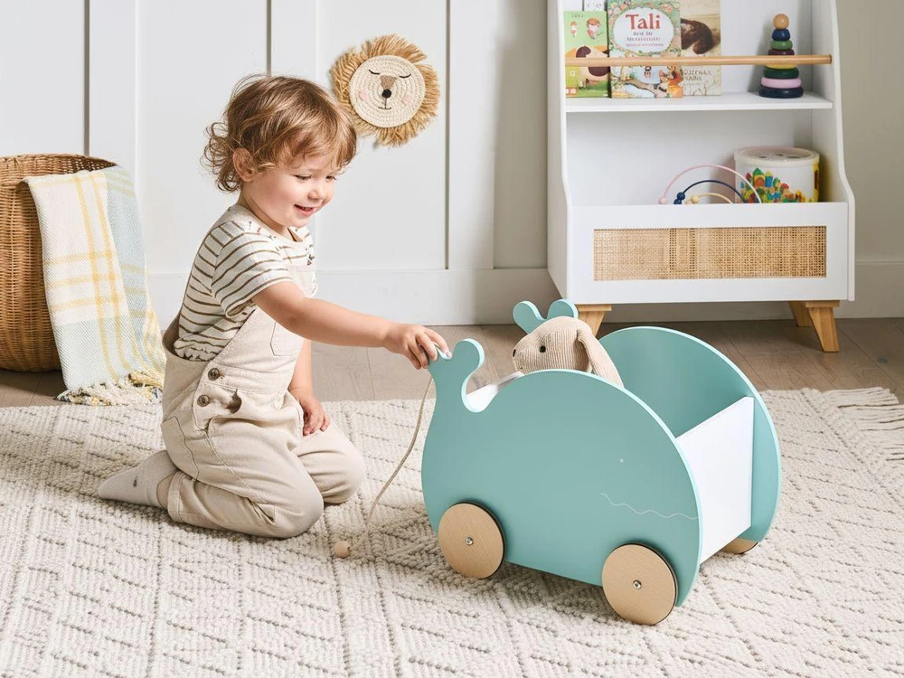 Beliani Žaislų dėžė ant ratukų WOOLI 30 cm Mėlyna