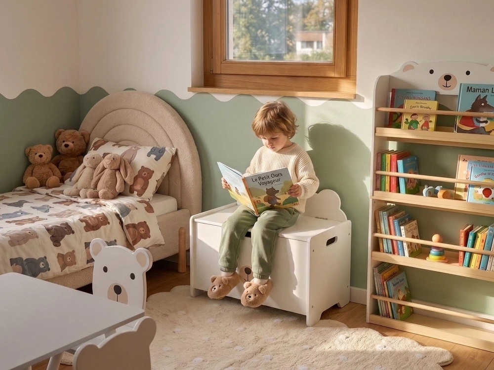 Beliani Žaislų dėžė MIMILI 48 cm balta su suoliuku