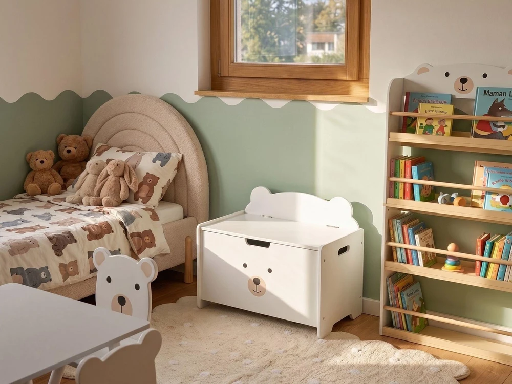 Beliani Žaislų dėžė MIMILI 48 cm balta su suoliuku