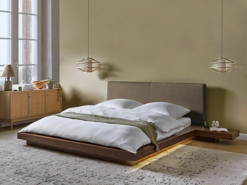 Beliani ZEN LED Boucle lova, 160 x 200 cm, uosio ruda