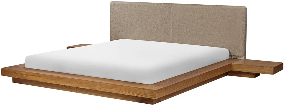 Beliani ZEN LED Boucle lova 180 x 200 cm Natūralus uosis