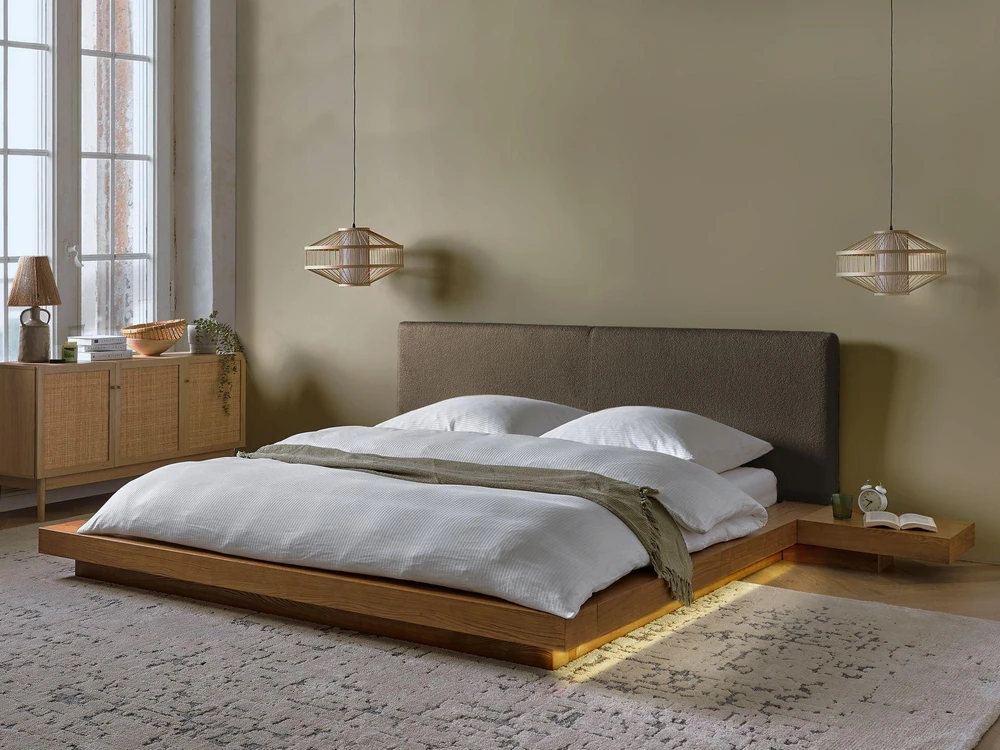 Beliani ZEN LED Boucle lova 180 x 200 cm Natūralus uosis