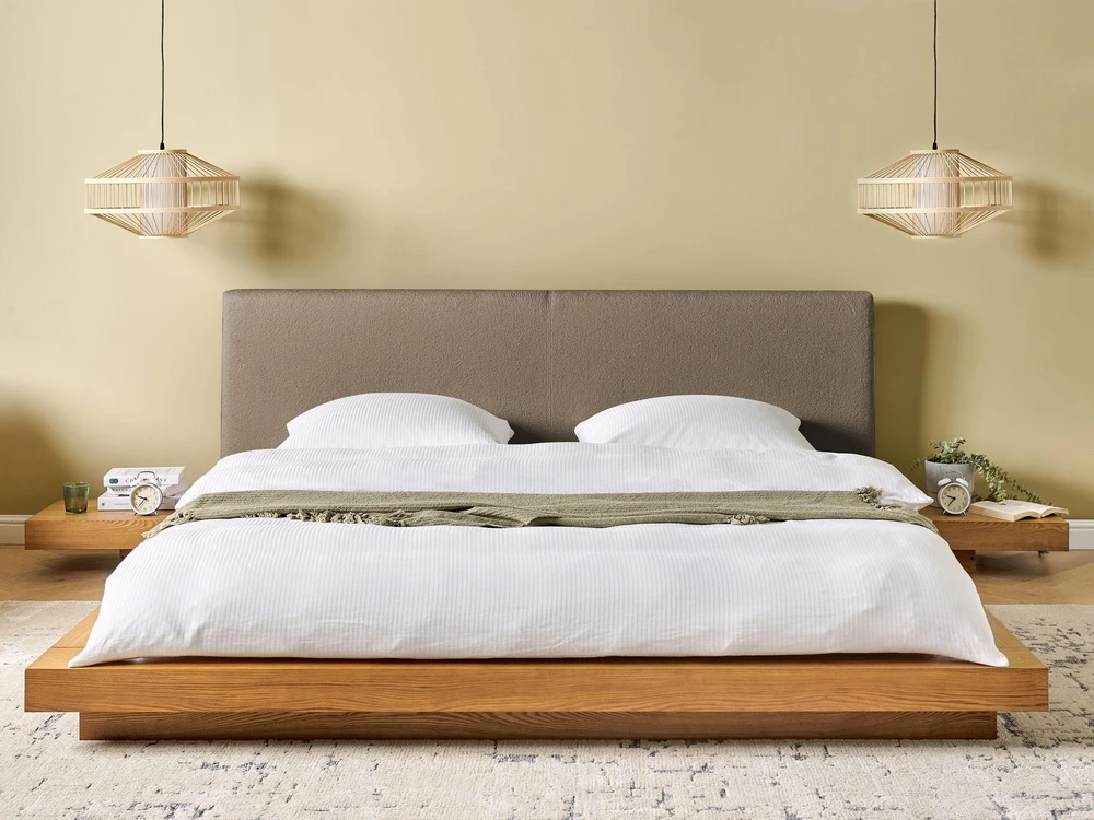 Beliani ZEN LED Boucle lova 180 x 200 cm Natūralus uosis
